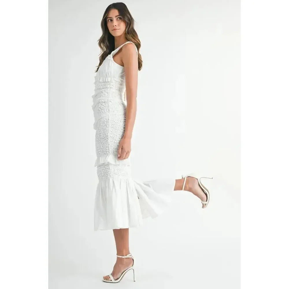 MABLE Ruffled Popcorn Smocked Mermaid Midi Dress - Picture 5 of 10